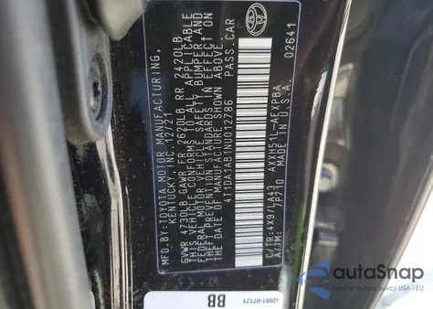 2022 Toyota Avalon Limited from USA, damaged, VIN 4T1DA1AB1NU012786